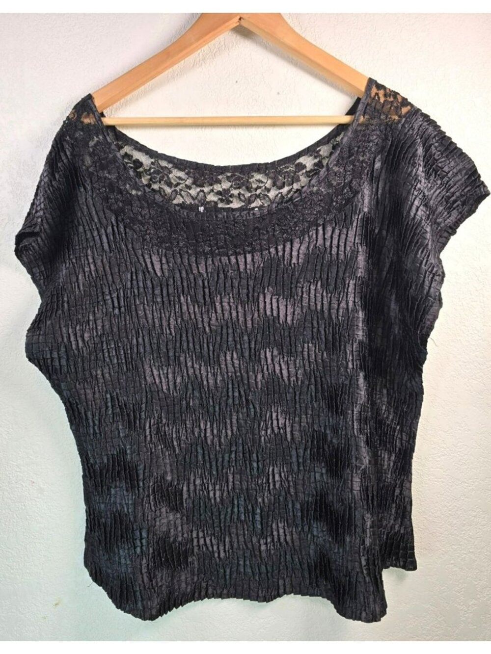 Y2K Whimsigoth Lace Cap Sleeve Crinkle Blouse Womens Size Large / Extra Large